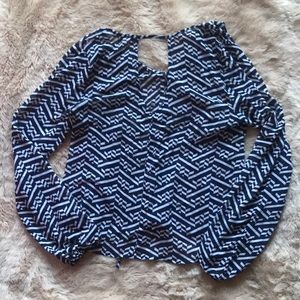 Navy blue and white pattern blouse